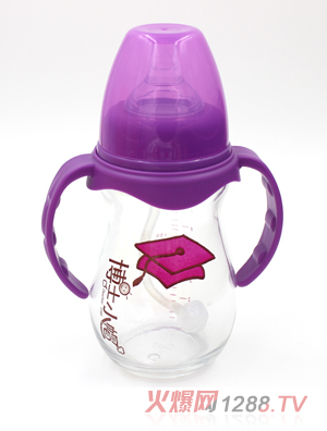 博士小帽玻璃有柄自然親子寬口徑自動奶瓶240ml紫色