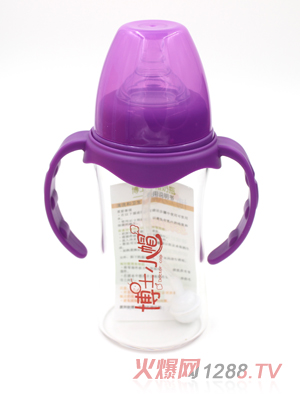 博士小帽玻璃有柄自然親子寬口徑自動奶瓶200ml紫色