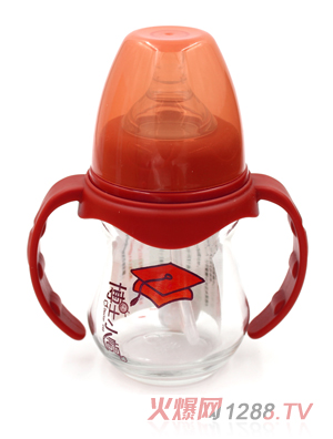 博士小帽玻璃有柄自然親子寬口徑自動(dòng)奶瓶150ml紅色
