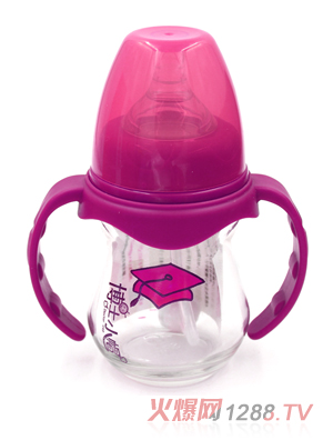 博士小帽玻璃有柄自然親子寬口徑自動(dòng)奶瓶150ml紫色
