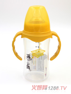 博士小帽PP有柄自然親子寬口奶瓶240ml黃色