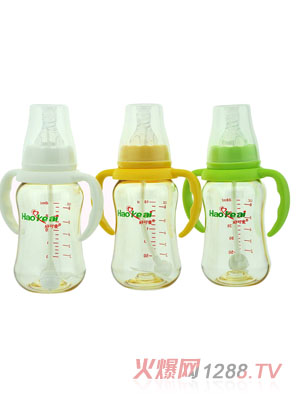 好可愛標(biāo)口自動吸管弧形奶瓶80ml