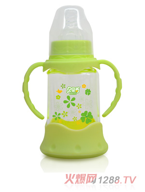 貝嬰奇120m防爆感溫標口晶鉆玻璃奶瓶-淺綠
