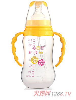 小孩國標(biāo)口自動弧形PP安全奶瓶210 ML黃色