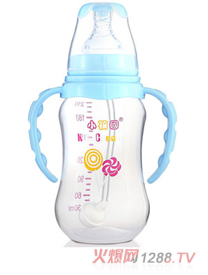 小孩國標(biāo)口自動弧形PP安全奶瓶210 ML藍(lán)色
