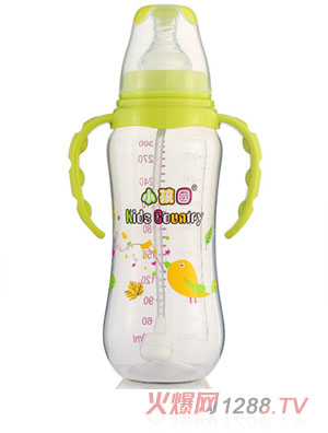 小孩國標(biāo)口自動弧形PP安全奶瓶300 ML青色