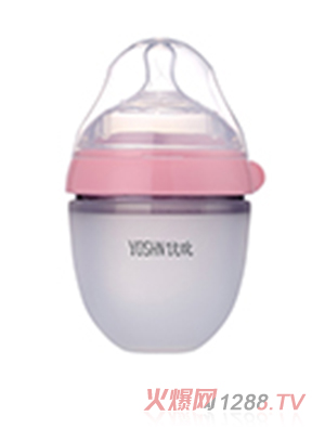 優(yōu)吮廣口硅膠PP奶瓶150ML粉色