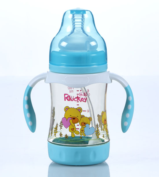 樂(lè)起180mL弧形帶柄防滑奶瓶藍(lán)色