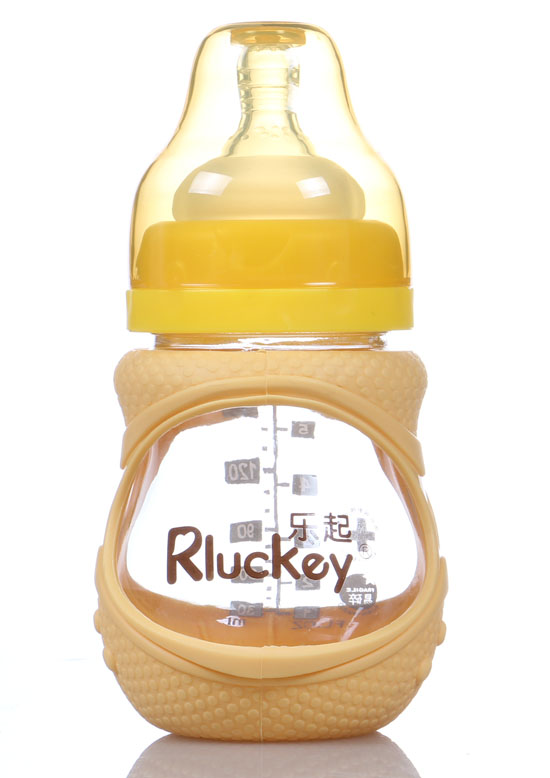 樂(lè)起180ml防摔玻璃奶瓶黃色不帶柄