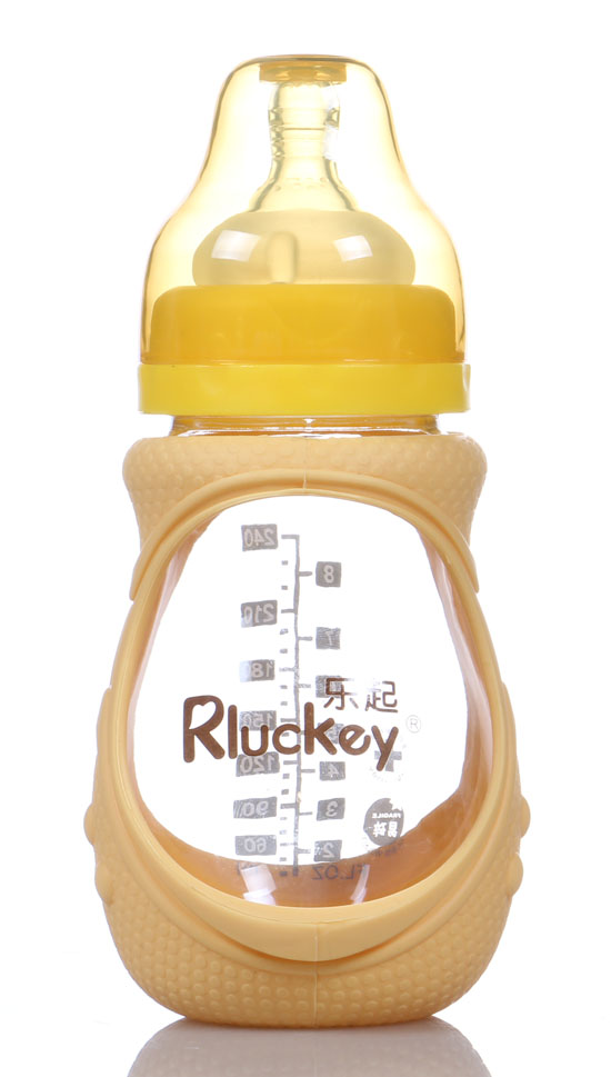 樂(lè)起240ml防摔玻璃奶瓶黃色不帶柄