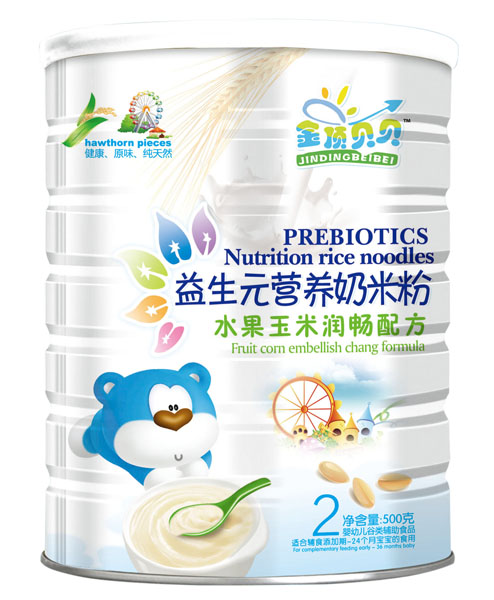 金頂貝貝水果玉米潤(rùn)暢配方益生元奶米粉聽裝