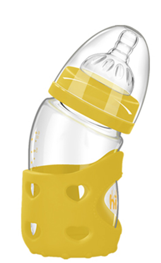 浩一貝貝新生兒彎頭寬口防脹氣奶瓶黃色160ml